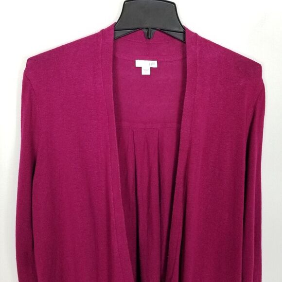 J Jill Cardigan Womens Size S  Purple Red Linen Blend Long Sleeve Open Sweater - Picture 2 of 8